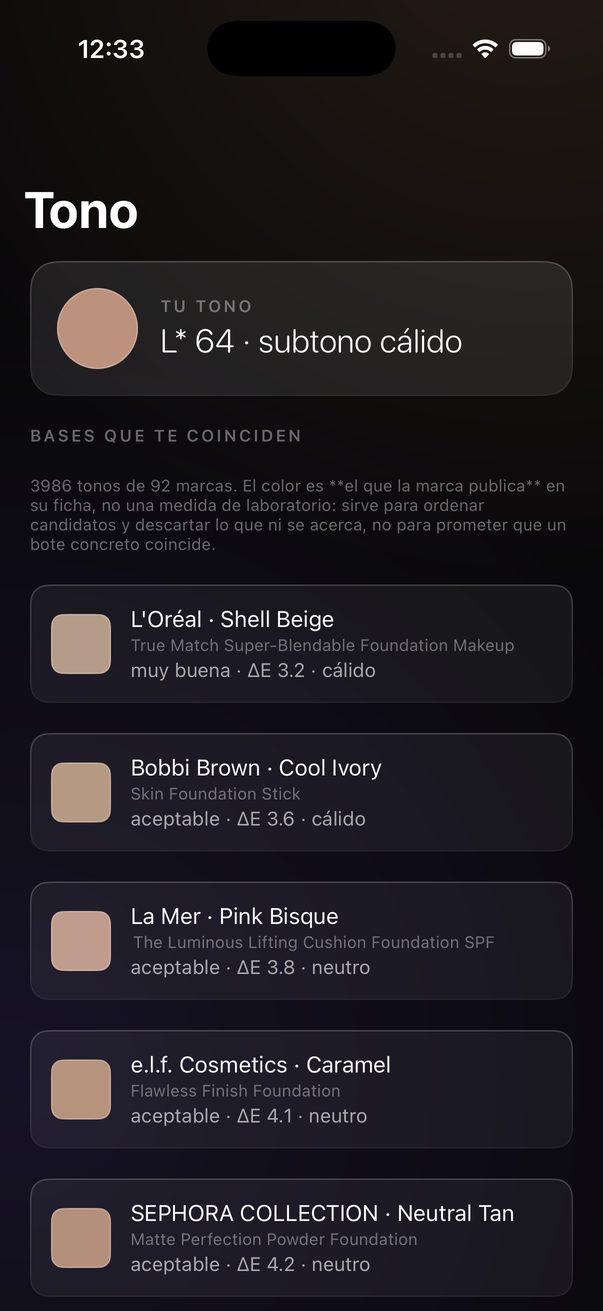 Emparejamiento de tono con bases de varias marcas